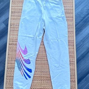 Nike White Joggers with Pink and Blue Design